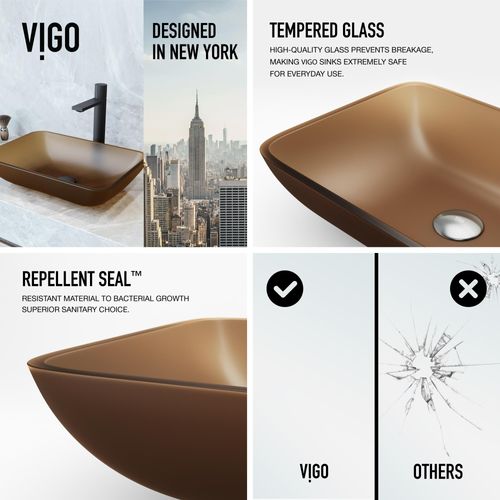 Main product image of Sottile Glass 18" x 13" x 4" Rectangular Bathroom Vessel Sink (Amber Gold)