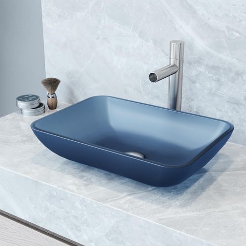 Main product image of Sottile Rectangular Glass 18" x 13" x 4" Vessel Bathroom Sink (Royal Blue)