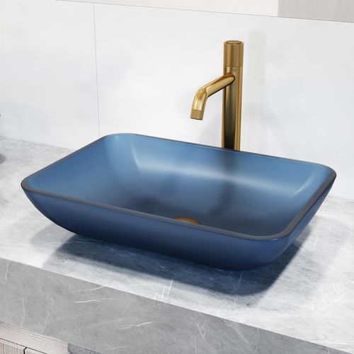 Main product image of Sottile Rectangular Glass 18" x 13" x 4" Vessel Bathroom Sink (Royal Blue)