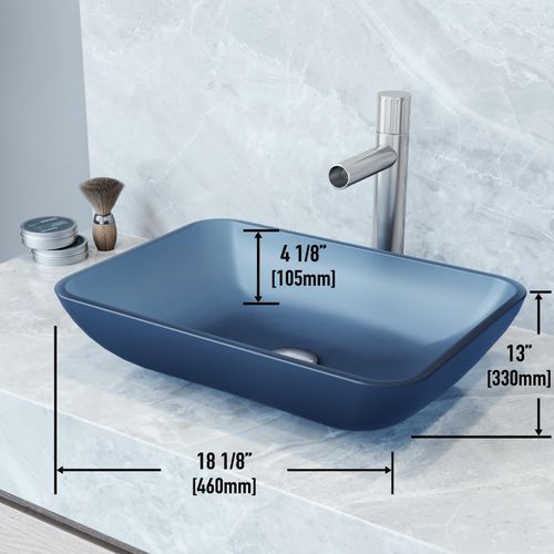 Main product image of Sottile Rectangular Glass 18" x 13" x 4" Vessel Bathroom Sink (Royal Blue)