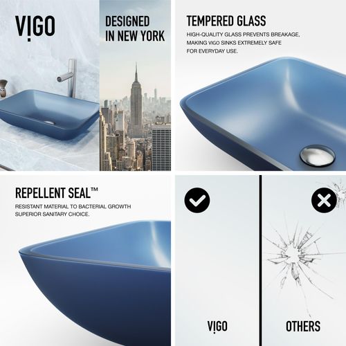 Main product image of Sottile Rectangular Glass 18" x 13" x 4" Vessel Bathroom Sink (Royal Blue)