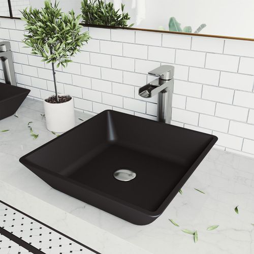 Main product image of Noma Glass 16" x 16" x 4" Vessel Bathroom Sink (Black MatteShell)
