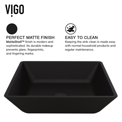 Main product image of Noma Glass 16" x 16" x 4" Vessel Bathroom Sink (Black MatteShell)