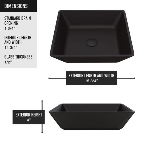 Main product image of Noma Glass 16" x 16" x 4" Vessel Bathroom Sink (Black MatteShell)