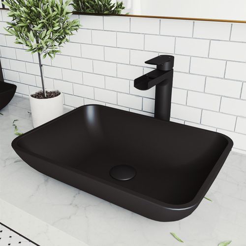 Main product image of Sottile Glass 18" x 13" x 4" Vessel Bathroom Sink (Black MatteShell)