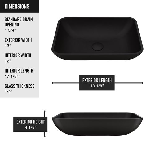 Main product image of Sottile Glass 18" x 13" x 4" Vessel Bathroom Sink (Black MatteShell)