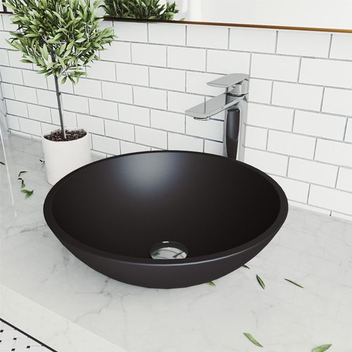 Main product image of Noma Glass 15" x 15" x 5" Vessel Bathroom Sink (Black MatteShell)