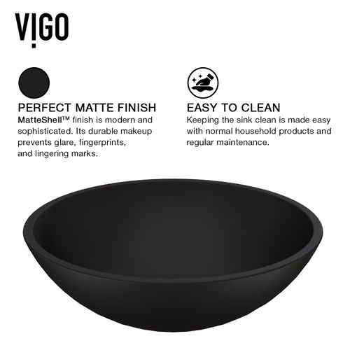 Main product image of Noma Glass 15" x 15" x 5" Vessel Bathroom Sink (Black MatteShell)