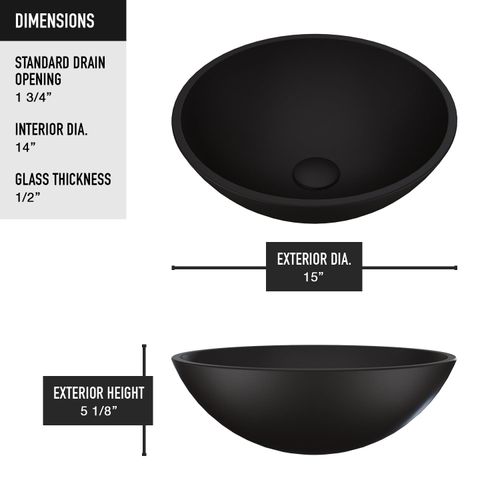 Main product image of Noma Glass 15" x 15" x 5" Vessel Bathroom Sink (Black MatteShell)