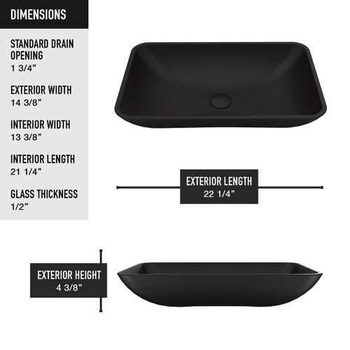 Main product image of Noma Glass 22" x 14" x 4" Vessel Bathroom Sink (Black MatteShell)