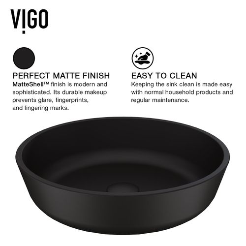 Main product image of Noma Glass 17" x 17" x 4" Round Vessel Bathroom Sink (Black MatteShell)
