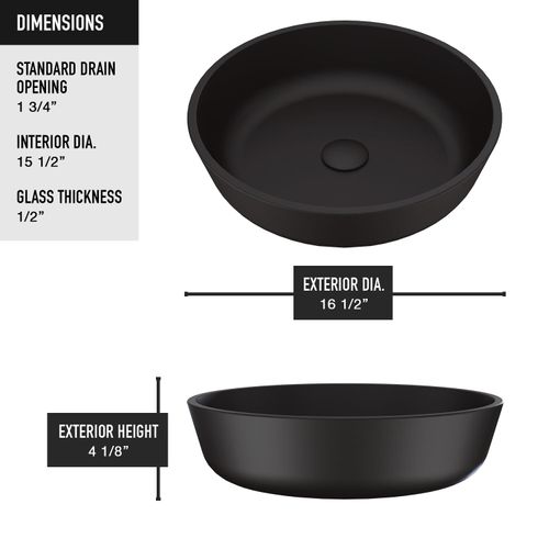 Main product image of Noma Glass 17" x 17" x 4" Round Vessel Bathroom Sink (Black MatteShell)