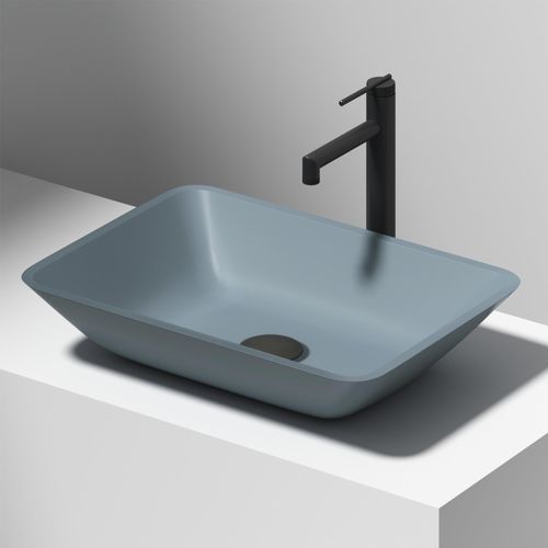 Main product image of Sottile Glass 18" x 13" x 4" Rectangular Vessel Bathroom Sink (Modern Blue)