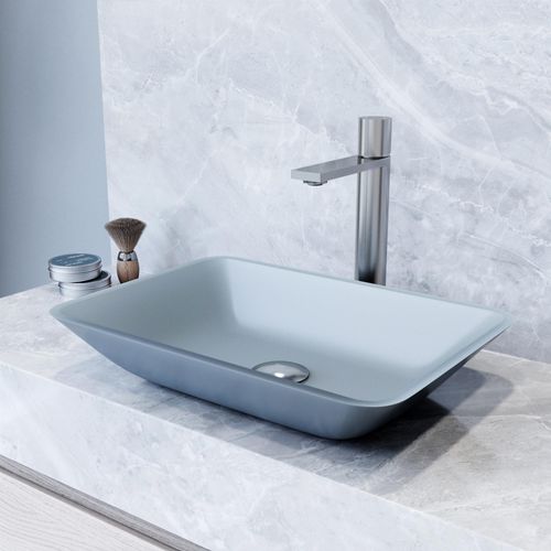 Main product image of Sottile Glass 18" x 13" x 4" Rectangular Vessel Bathroom Sink (Modern Blue)
