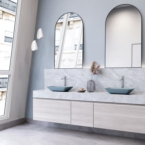 Main product image of Sottile Glass 18" x 13" x 4" Rectangular Vessel Bathroom Sink (Modern Blue)