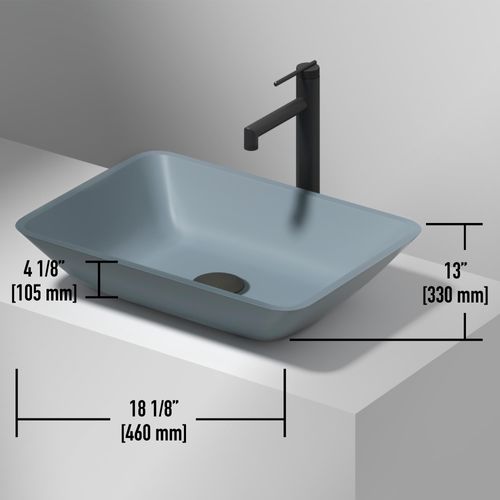 Main product image of Sottile Glass 18" x 13" x 4" Rectangular Vessel Bathroom Sink (Modern Blue)