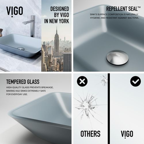 Main product image of Sottile Glass 18" x 13" x 4" Rectangular Vessel Bathroom Sink (Modern Blue)