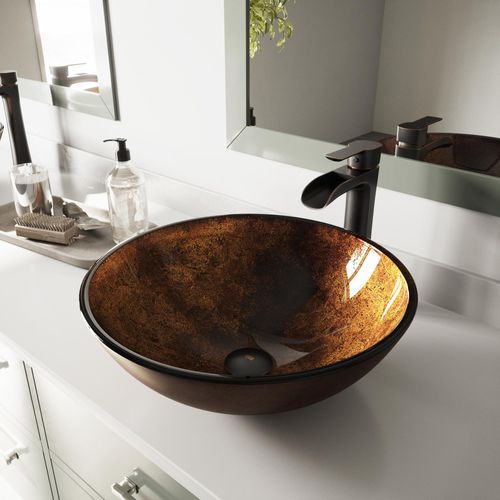 Main product image of Giovanni Glass 17" x 17" x 6" Round Vessel Bathroom Sink (Russet Brown)
