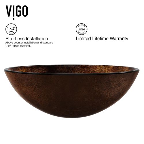Main product image of Giovanni Glass 17" x 17" x 6" Round Vessel Bathroom Sink (Russet Brown)