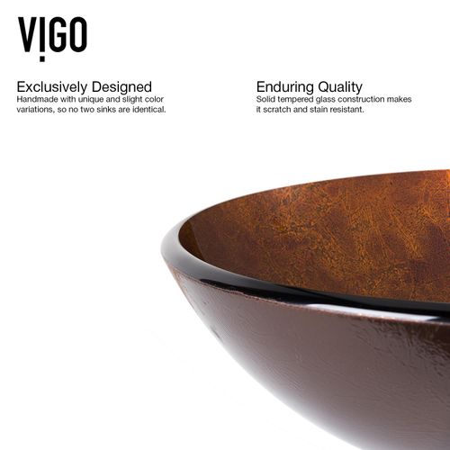 Main product image of Giovanni Glass 17" x 17" x 6" Round Vessel Bathroom Sink (Russet Brown)
