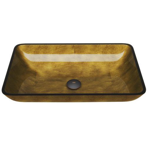 Main product image of Donatello Glass 22" x 14" x 5" Rectangular Vessel Bathroom Sink (Gold)