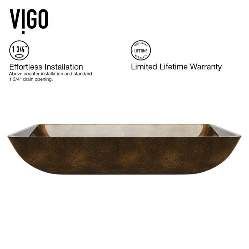 Main product image of Donatello Glass 22" x 14" x 5" Rectangular Vessel Bathroom Sink (Gold)