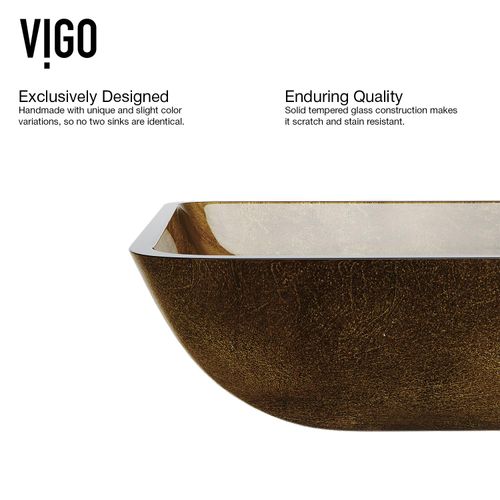 Main product image of Donatello Glass 22" x 14" x 5" Rectangular Vessel Bathroom Sink (Gold)