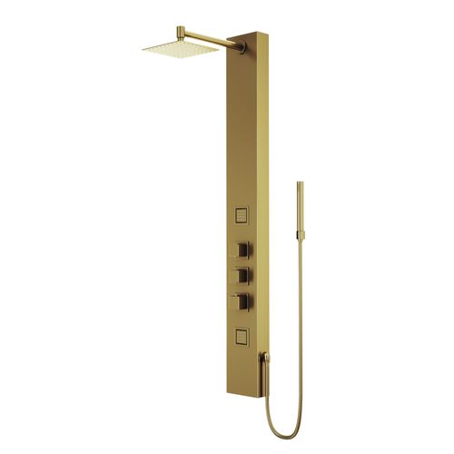 Main product image of Rector 2-Jet Shower Panel System w/ Square Head and Hand Shower Wand, 1.8 GPM (Brushed Gold)