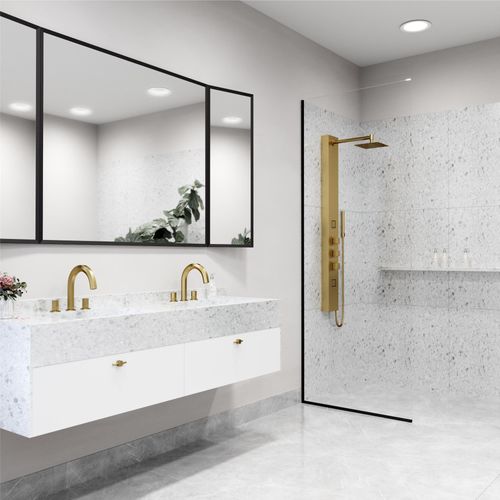 Main product image of Rector 2-Jet Shower Panel System w/ Square Head and Hand Shower Wand, 1.8 GPM (Brushed Gold)