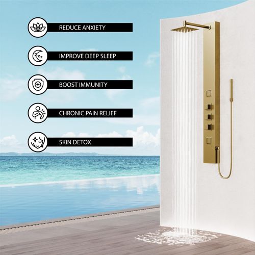 Main product image of Rector 2-Jet Shower Panel System w/ Square Head and Hand Shower Wand, 1.8 GPM (Brushed Gold)