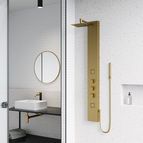 Main product image of Rector 2-Jet Shower Panel System w/ Square Head and Hand Shower Wand, 1.8 GPM (Brushed Gold)
