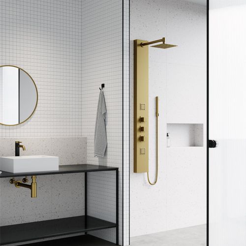 Main product image of Rector 2-Jet Shower Panel System w/ Square Head and Hand Shower Wand, 1.8 GPM (Brushed Gold)