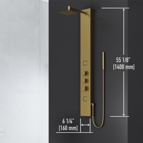 Main product image of Rector 2-Jet Shower Panel System w/ Square Head and Hand Shower Wand, 1.8 GPM (Brushed Gold)
