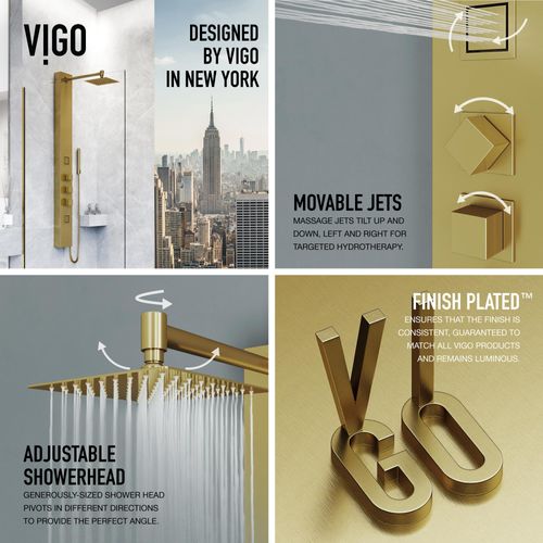 Main product image of Rector 2-Jet Shower Panel System w/ Square Head and Hand Shower Wand, 1.8 GPM (Brushed Gold)