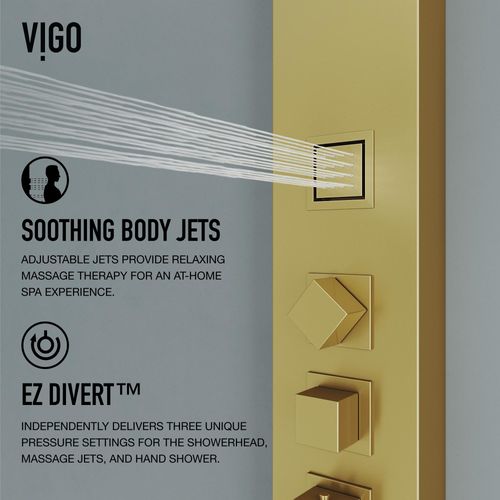 Main product image of Rector 2-Jet Shower Panel System w/ Square Head and Hand Shower Wand, 1.8 GPM (Brushed Gold)