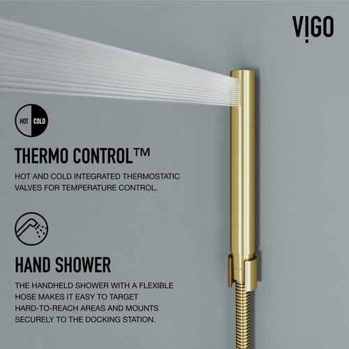 Main product image of Rector 2-Jet Shower Panel System w/ Square Head and Hand Shower Wand, 1.8 GPM (Brushed Gold)