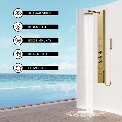 Main product image of Ellington 4-Jet Shower Panel System w/ Round Head and Hand Shower Wand, 1.8 GPM (Brushed Gold)