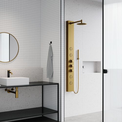 Main product image of Ellington 4-Jet Shower Panel System w/ Round Head and Hand Shower Wand, 1.8 GPM (Brushed Gold)