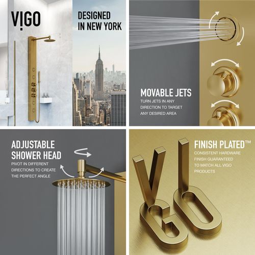 Main product image of Ellington 4-Jet Shower Panel System w/ Round Head and Hand Shower Wand, 1.8 GPM (Brushed Gold)