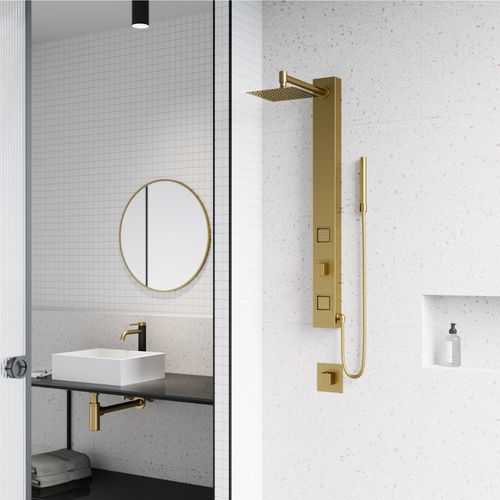 Main product image of Orchid 2-Jet Shower Panel System w/ Square Head and Hand Shower Wand, 1.8 GPM (Brushed Gold)