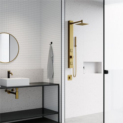 Main product image of Orchid 2-Jet Shower Panel System w/ Square Head and Hand Shower Wand, 1.8 GPM (Brushed Gold)