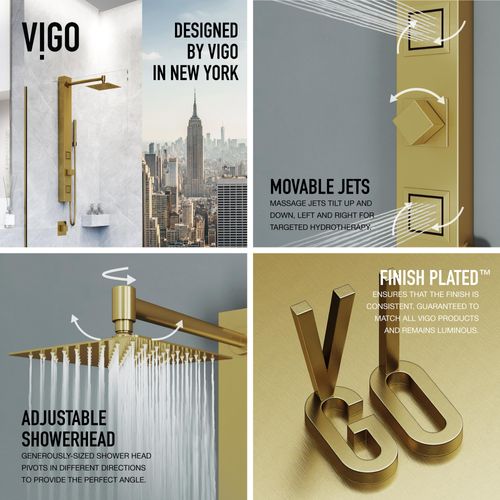 Main product image of Orchid 2-Jet Shower Panel System w/ Square Head and Hand Shower Wand, 1.8 GPM (Brushed Gold)
