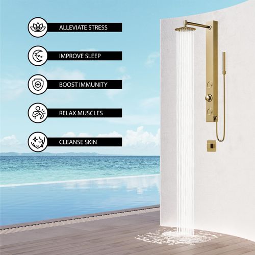 Main product image of Gardenia 2-Jet Shower Panel System/ Round Head and Hand Shower Wand, 1.8 GPM (Brushed Gold)