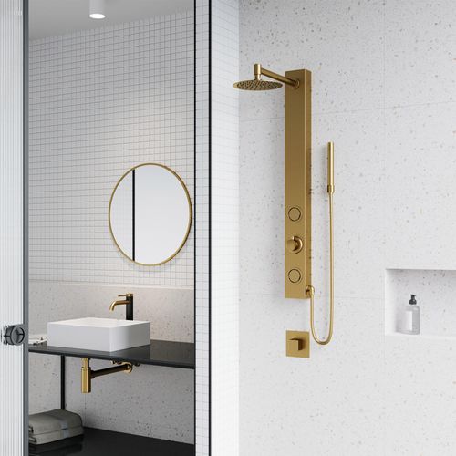 Main product image of Gardenia 2-Jet Shower Panel System/ Round Head and Hand Shower Wand, 1.8 GPM (Brushed Gold)