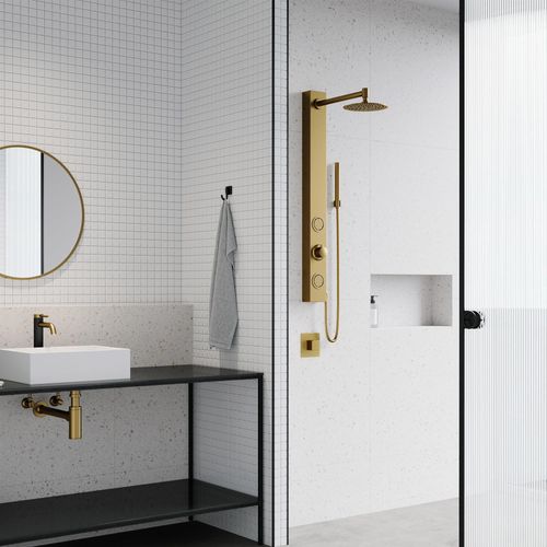 Main product image of Gardenia 2-Jet Shower Panel System/ Round Head and Hand Shower Wand, 1.8 GPM (Brushed Gold)