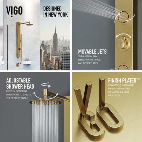 Main product image of Gardenia 2-Jet Shower Panel System/ Round Head and Hand Shower Wand, 1.8 GPM (Brushed Gold)