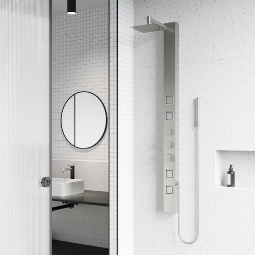 Main product image of Sutton 58" x 4" 4-Jet Shower Panel System w/ Adjustable Square Head & Shower Wand, 1.8 GPM (SS)