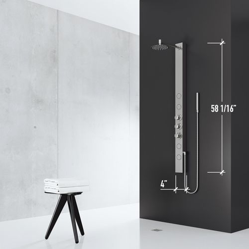 Main product image of Sutton 4-Jet Shower Panel System w/ Adj. Round Head & Shower Wand, 1.8 GPM (Stainless Steel)