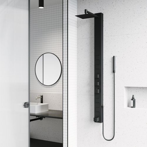 Main product image of Bowery 4-Jet Shower Panel System, Shower Head, Tub Filler & Hand Shower, 1.8 GPM (Matte Black)
