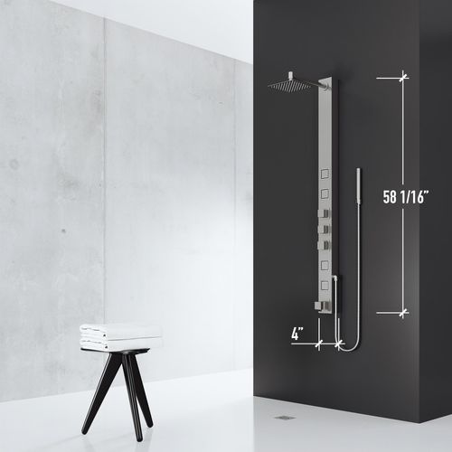 Main product image of Bowery 4-Jet Shower Panel System w/ Square Head, Tub Filler & Shower Wand, 1.8 GPM (SS)